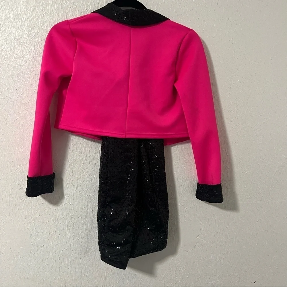 Weissman Dance Costume Girls Hot Pink MC Med 11-12 Jazz Sequin Tap Spandex 14335